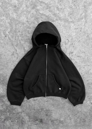 Akimbo Zip-Up Hoodie Black | FUQA-76298