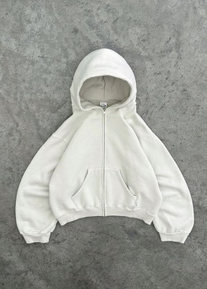 Akimbo Zip-Up Hoodie White | GOHZ-13296